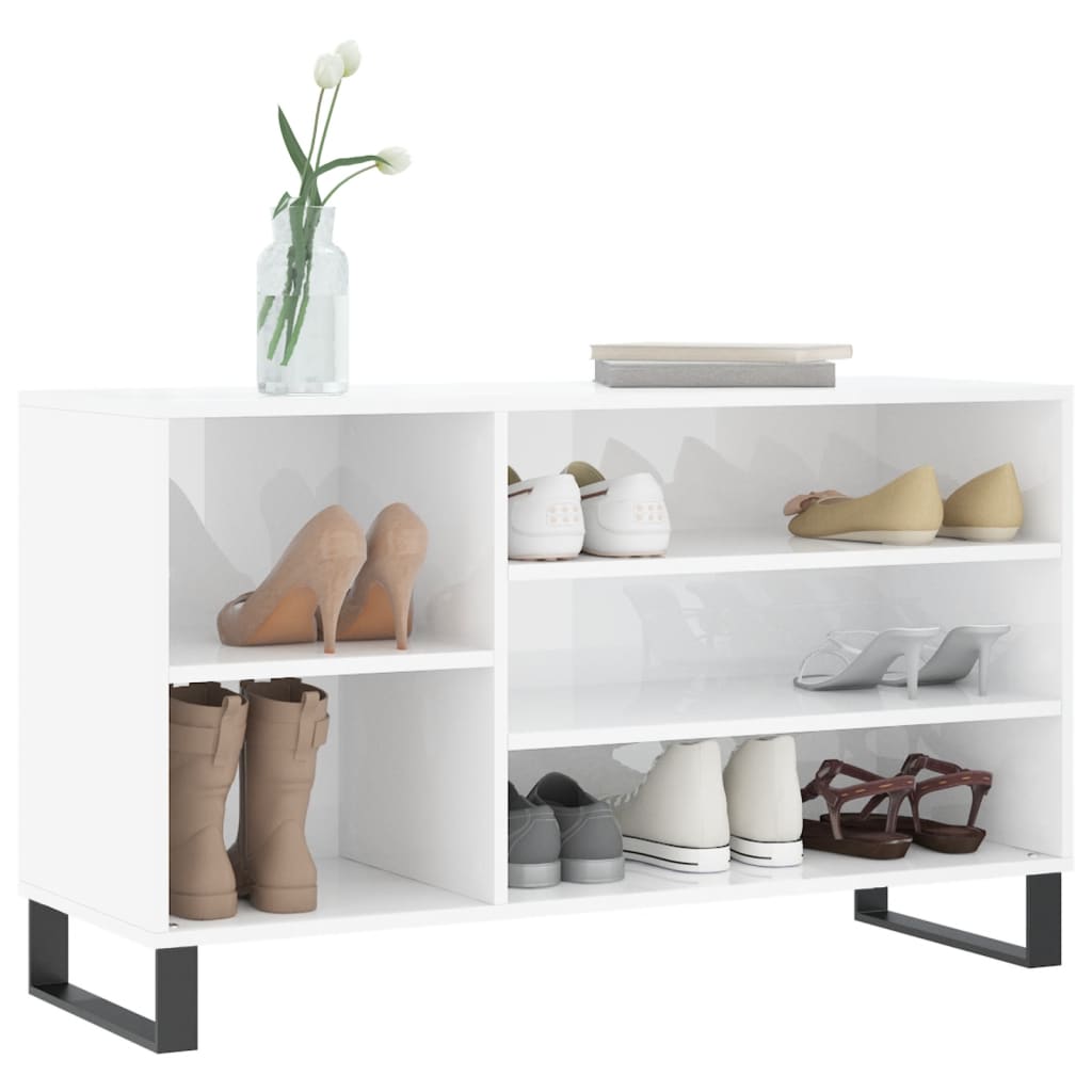 Gabinete de zapatos Vidaxl 102x36x60 cm de madera procesada de alto brillo blanco