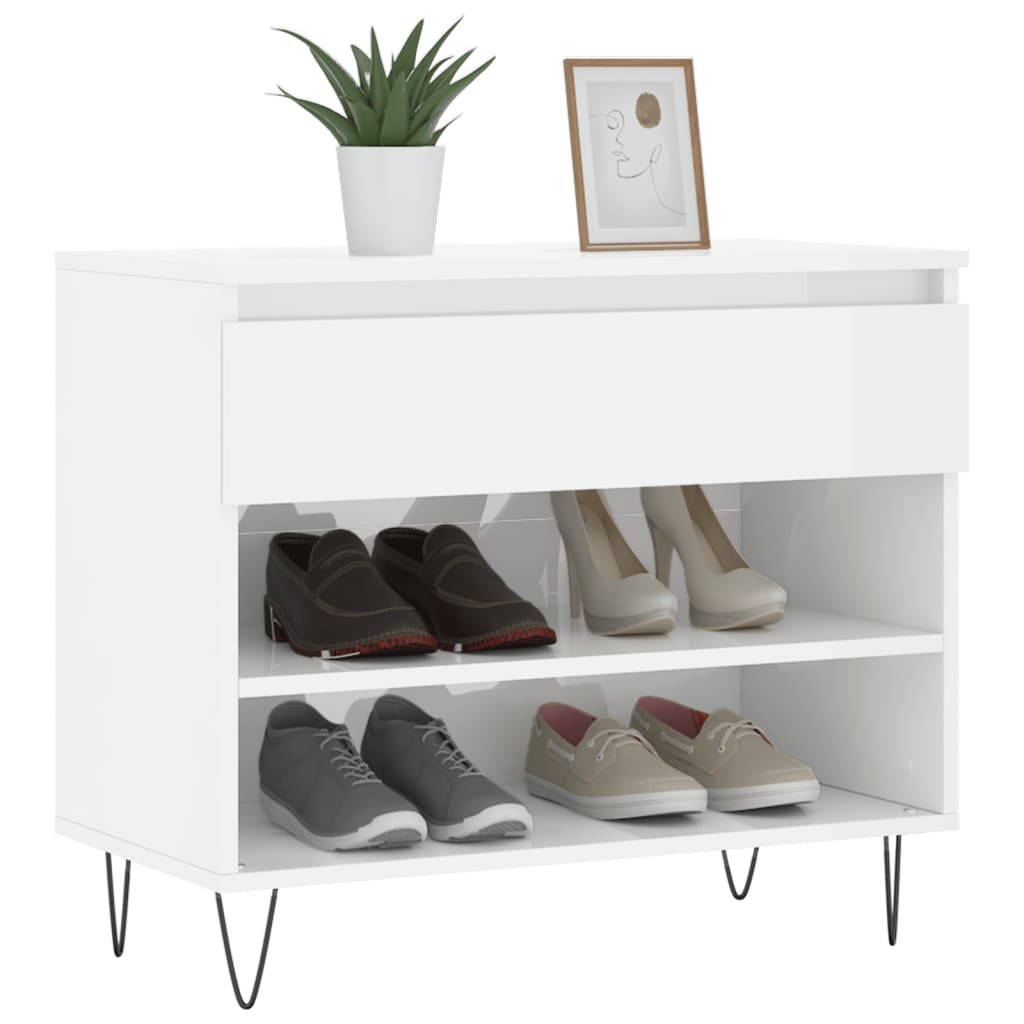 Vidaxl Cabinet da scarpe 70x36x60 cm Propriezzato in legno Bianco lucido