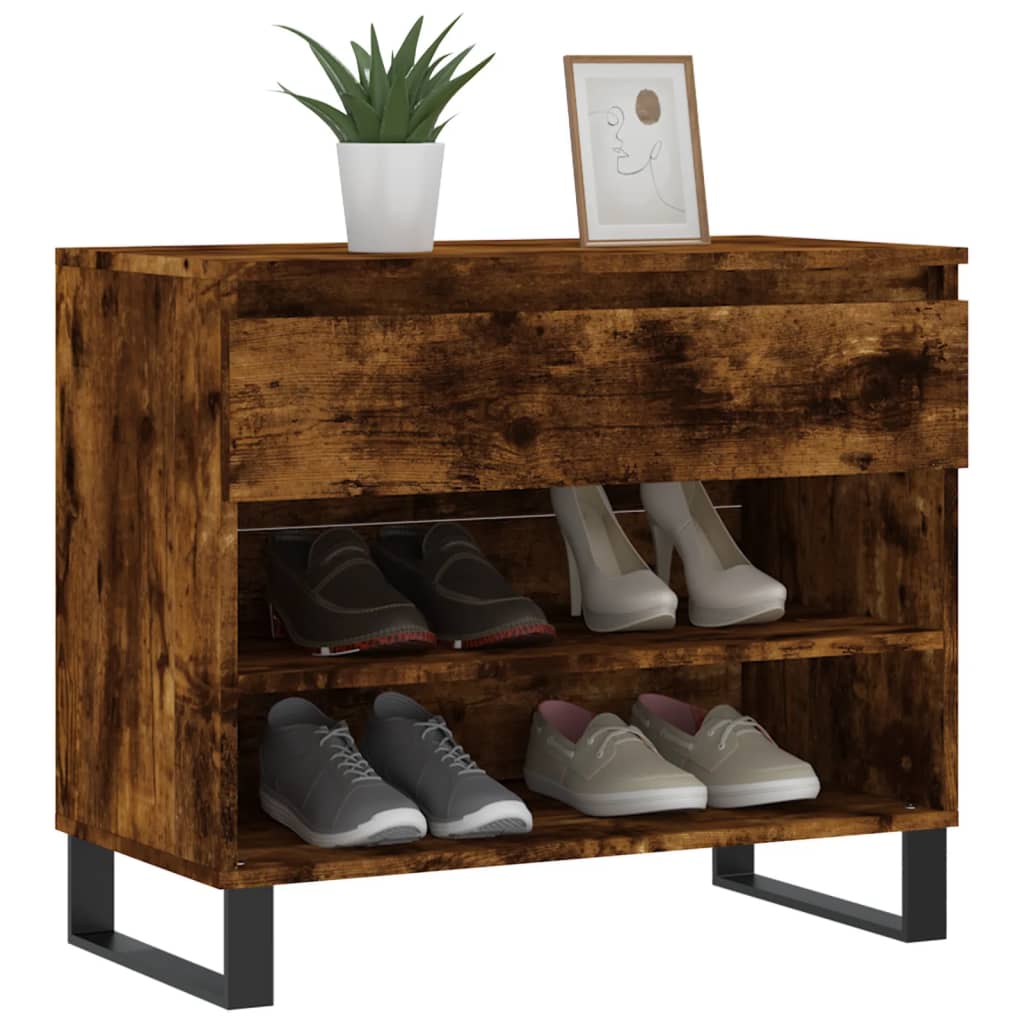 Armoire à chaussures Vidaxl 70x36x60 cm en bois de bois de bois fumé coloré