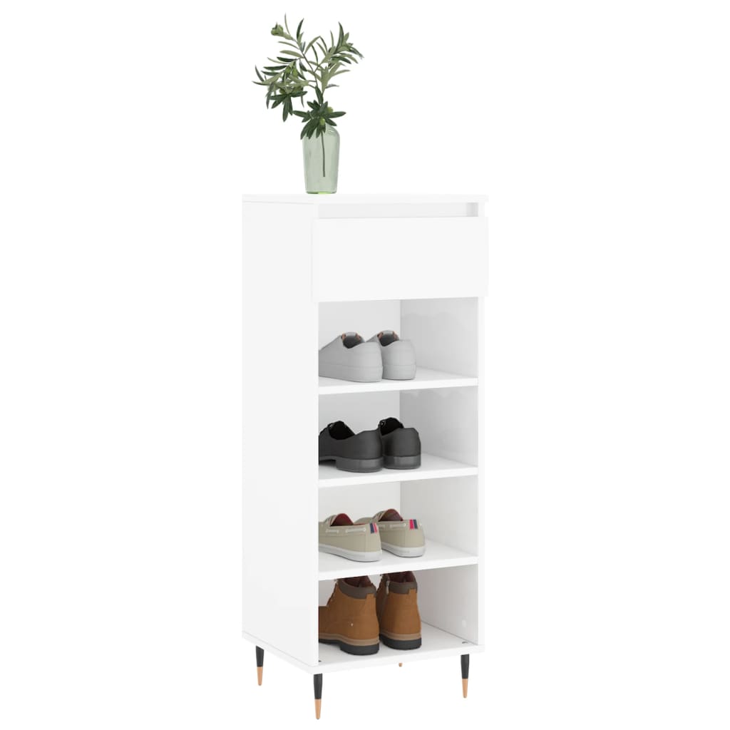 Armoire à chaussures vidaxl 40x36x105 cm bois transformé haut brillant blanc