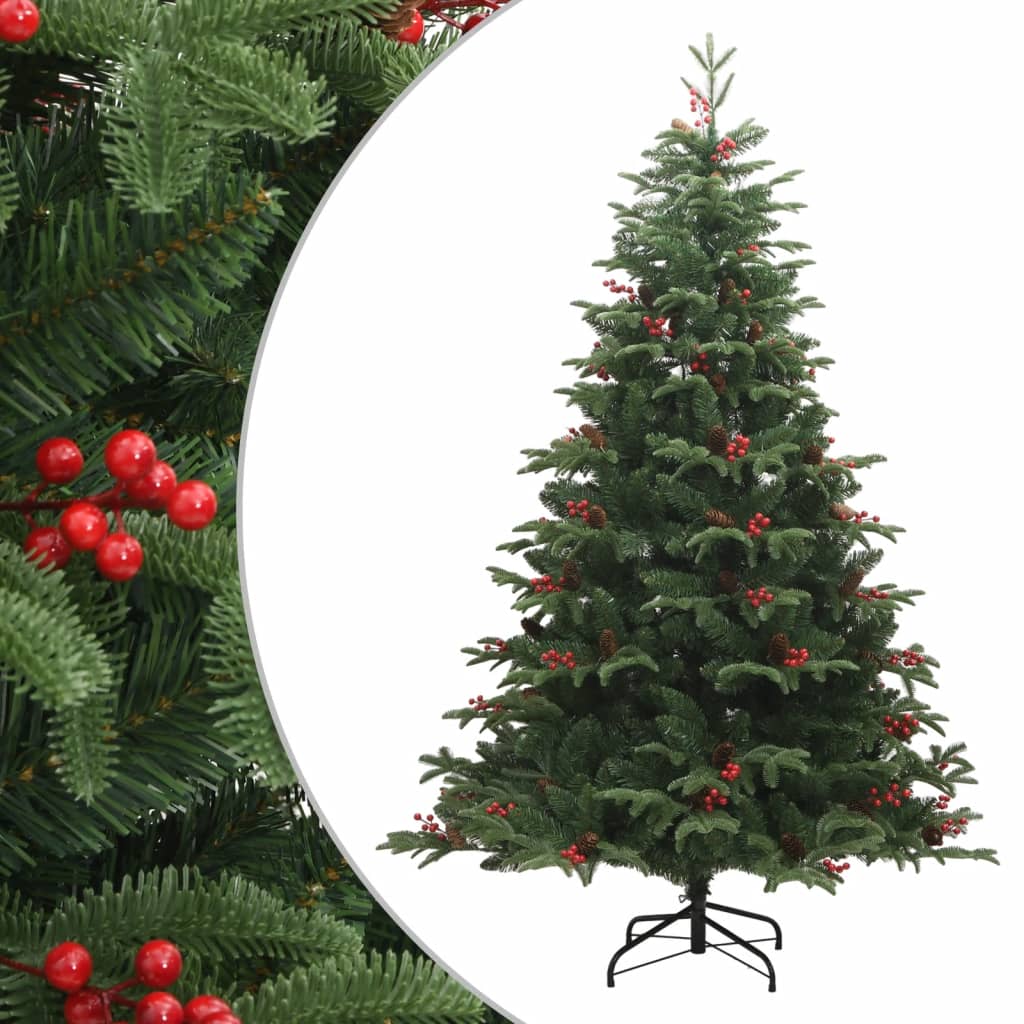 Vidaxl künstlicher Weihnachtsbaum mit Scharnieren, Tannenzapfen und Beeren, 210 cm