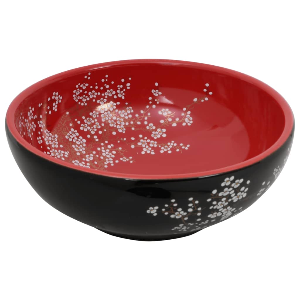 Vidaxl opzetwasbak rond φ41x14 cm keramiek zwart en rood