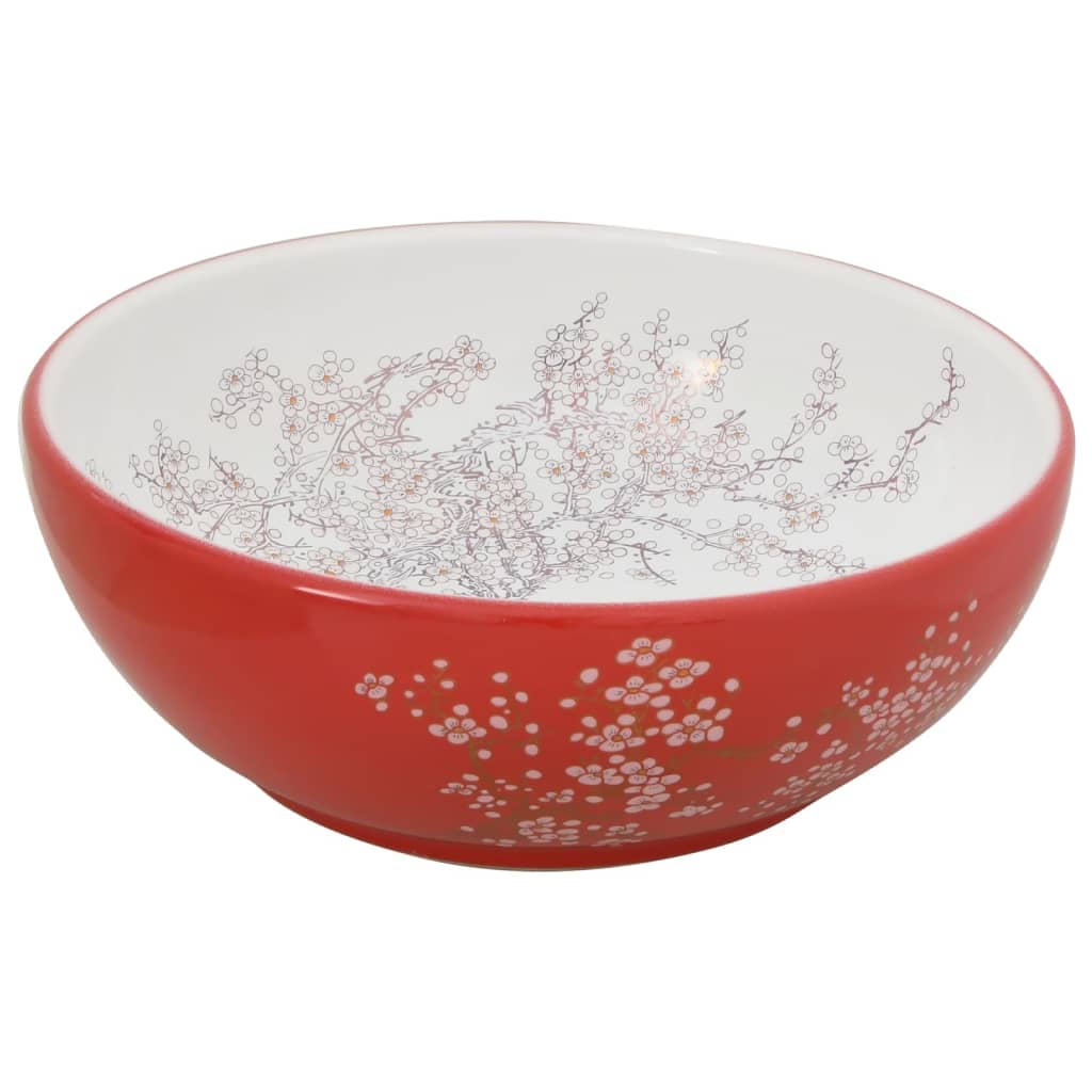 VidaXL Aufsatzwaschbecken rund Φ41x14 cm aus Keramik weiß und rot