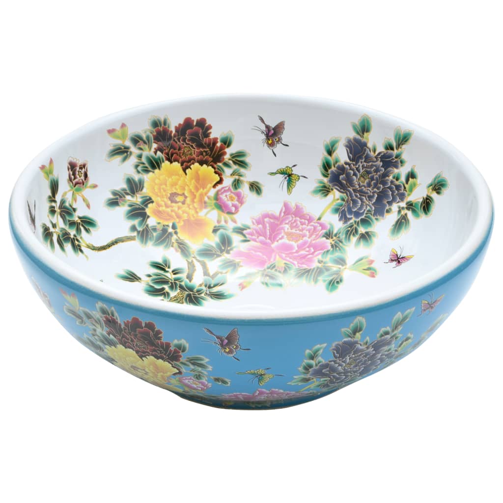 VidaXL Aufsatzwaschbecken rund Φ41x14 cm aus Keramik mehrfarbig