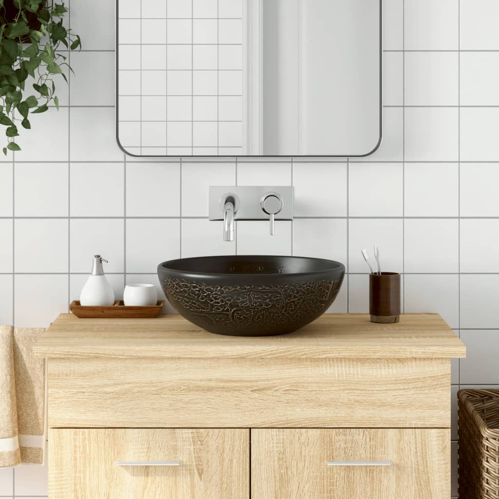 VidaXL Aufsatzwaschbecken rund Φ41x14 cm Keramik schwarz