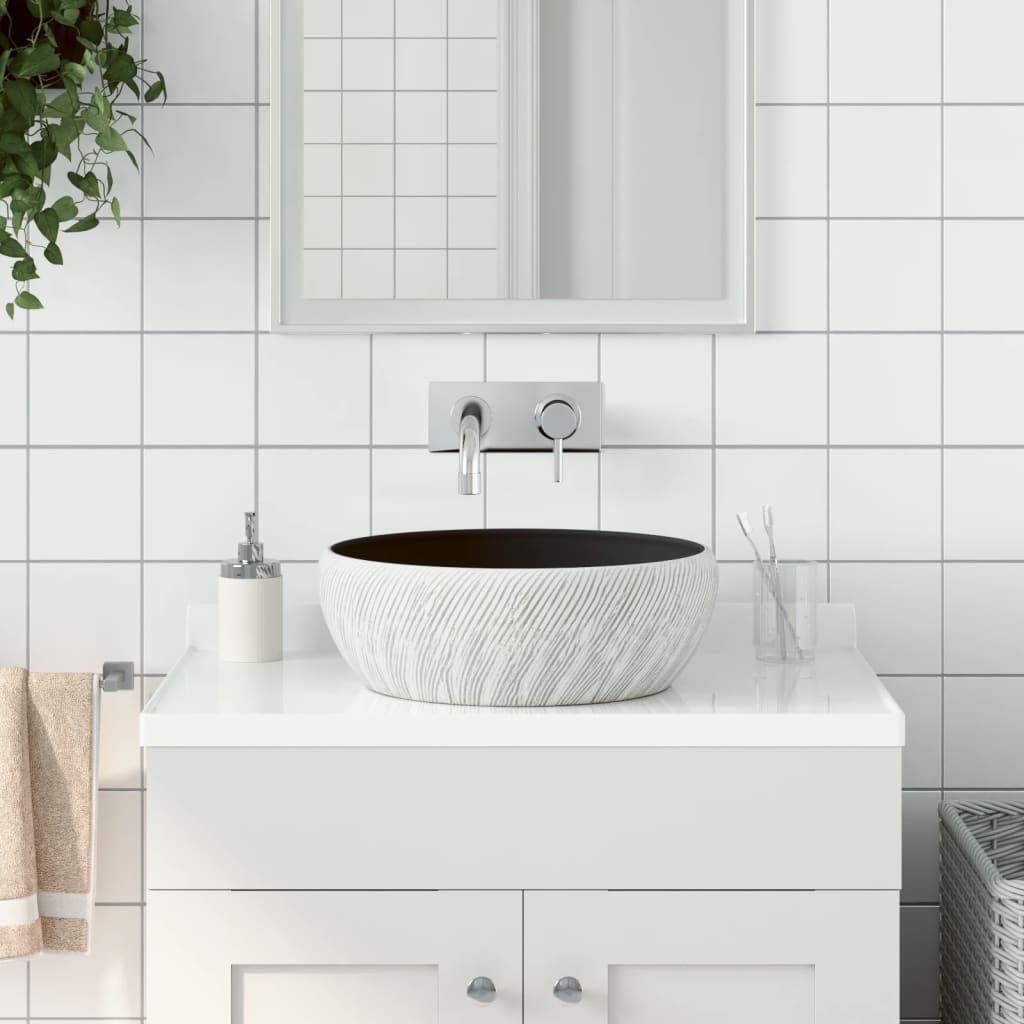 VidaXL Aufsatzwaschbecken rund Φ41x14 cm Keramik schwarz und grau