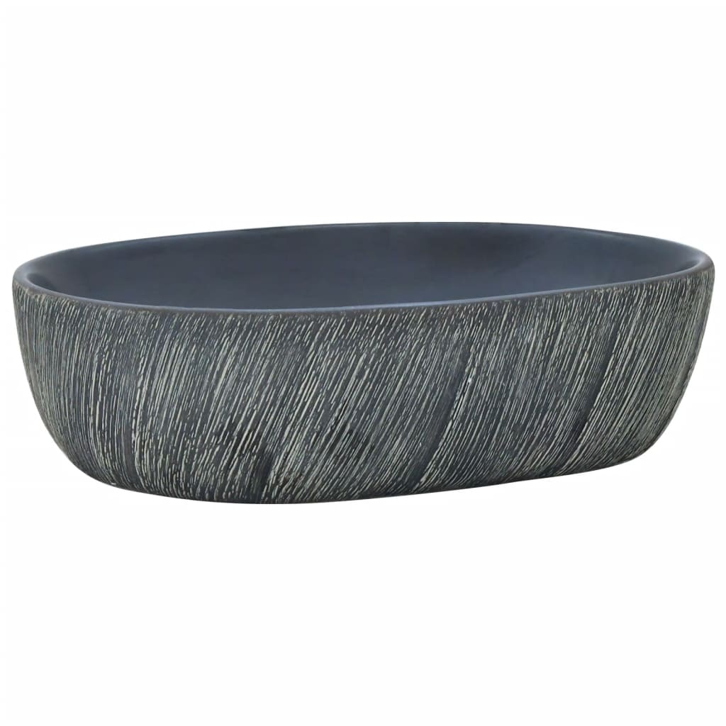 VidaXL Aufsatzwaschbecken oval 47x33x13 cm Keramik schwarz und grau