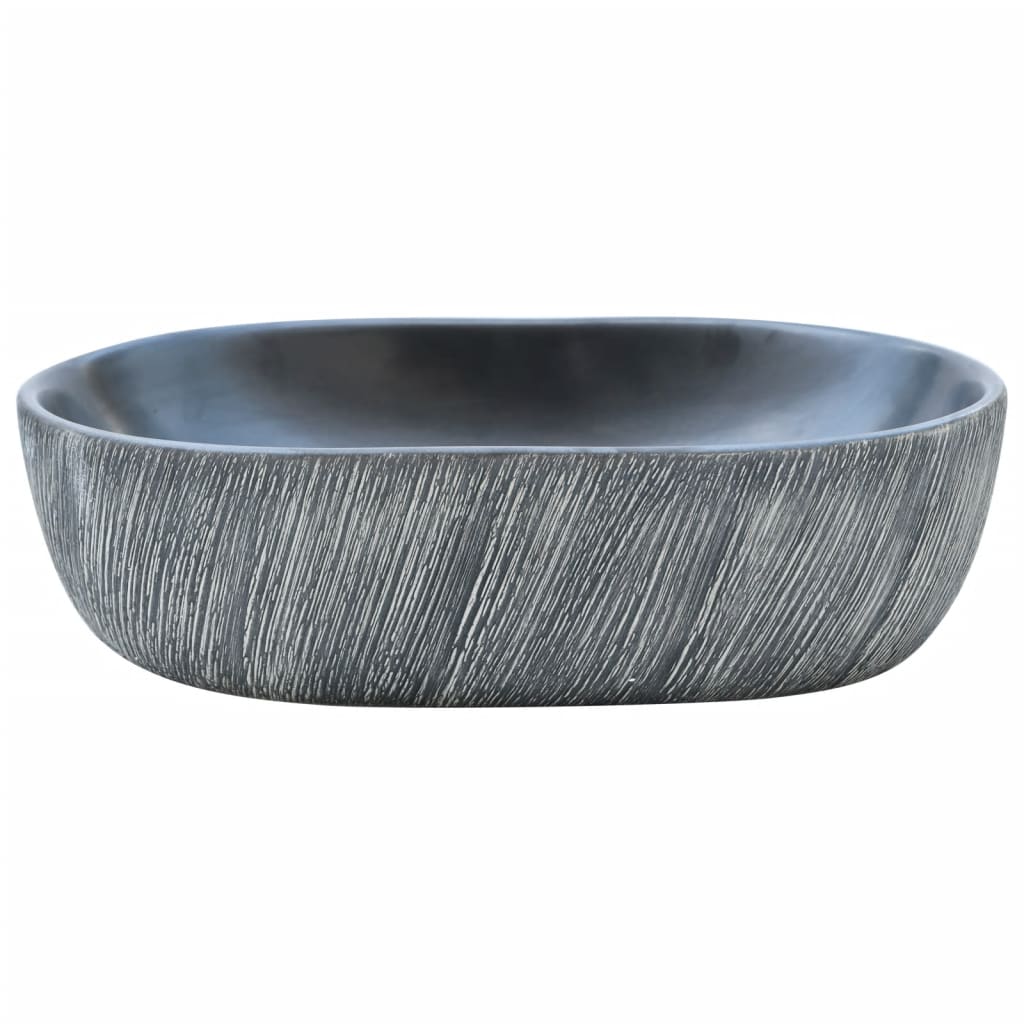 VidaXL Aufsatzwaschbecken oval 47x33x13 cm Keramik schwarz und grau