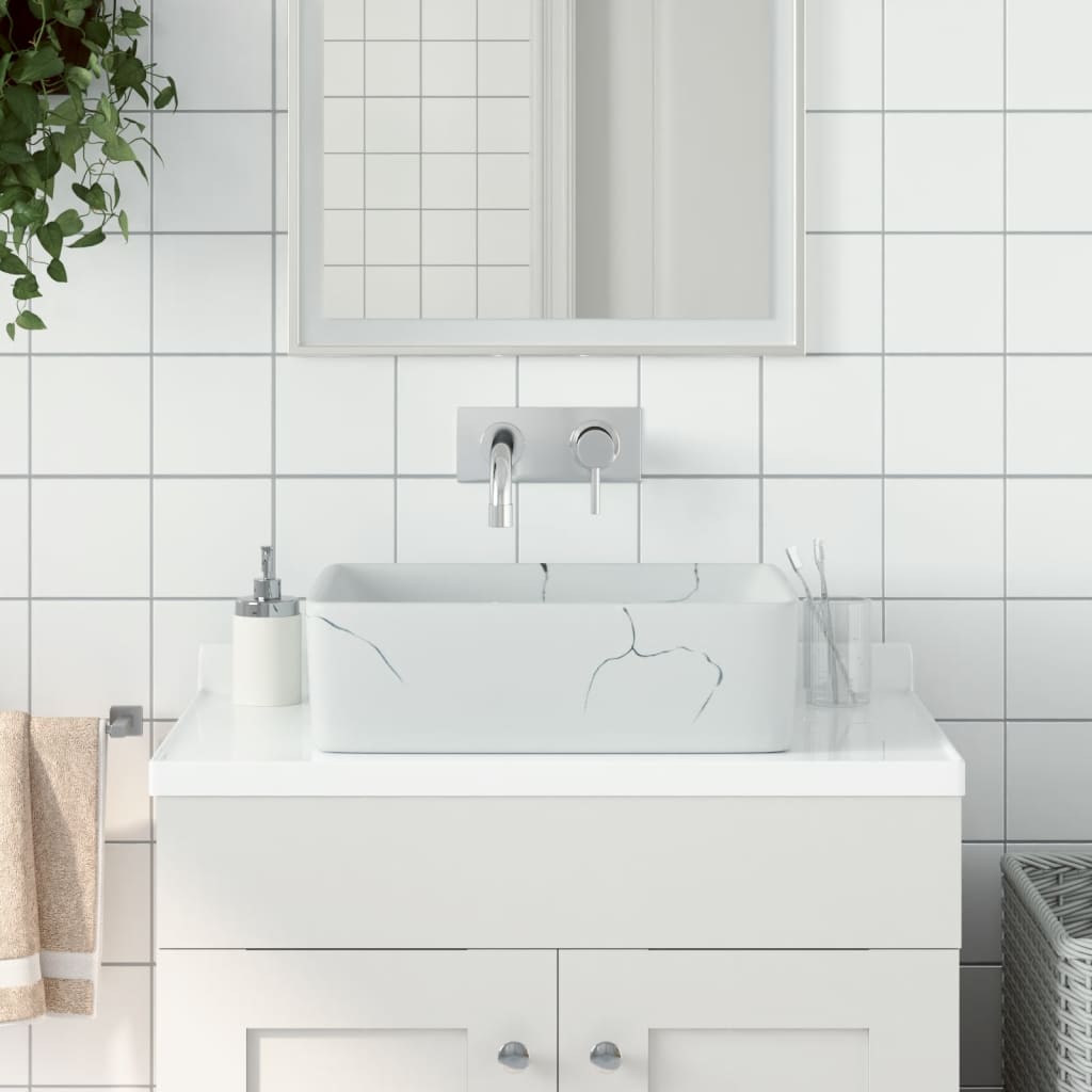 Vidaxx Aufsatzspüle rechteckig 46x35,5x13 cm Keramik weiß