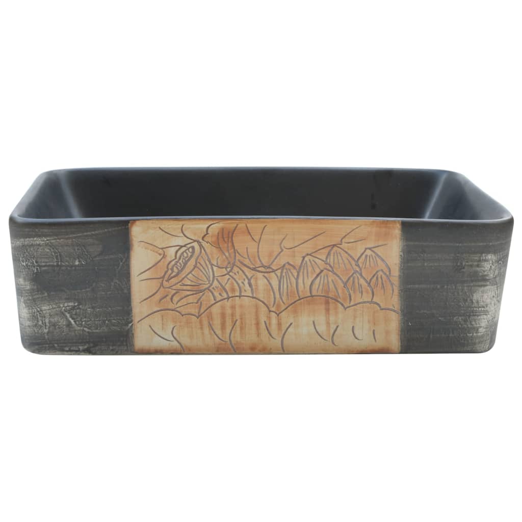 Vidaxx Aufsatzwaschbecken rechteckig 46x35,5x13 cm Keramik schwarz und braun