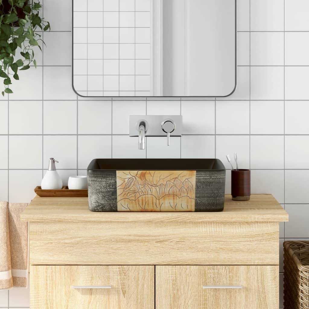 Vidaxx Aufsatzwaschbecken rechteckig 46x35,5x13 cm Keramik schwarz und braun