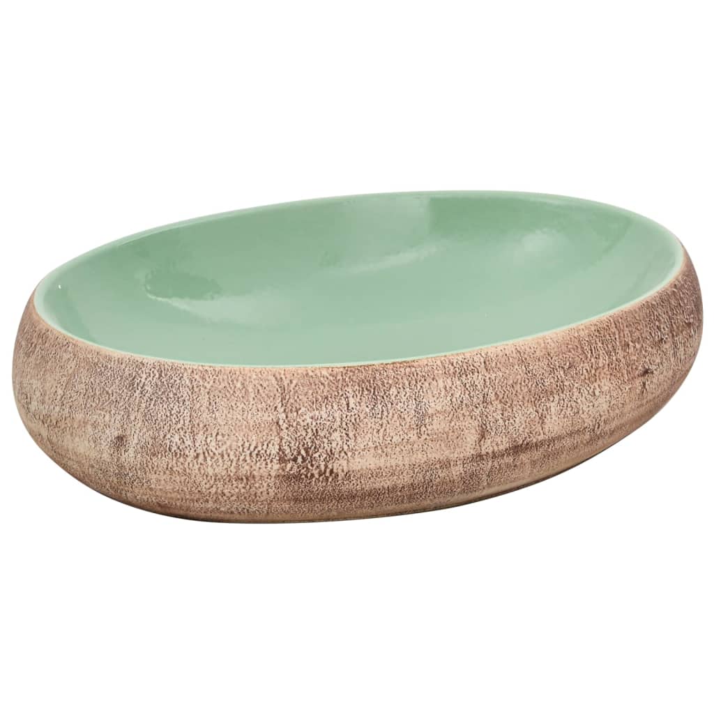 Vidaxx Aufsatzwaschbecken oval 59x40x15 cm Keramik grün und braun