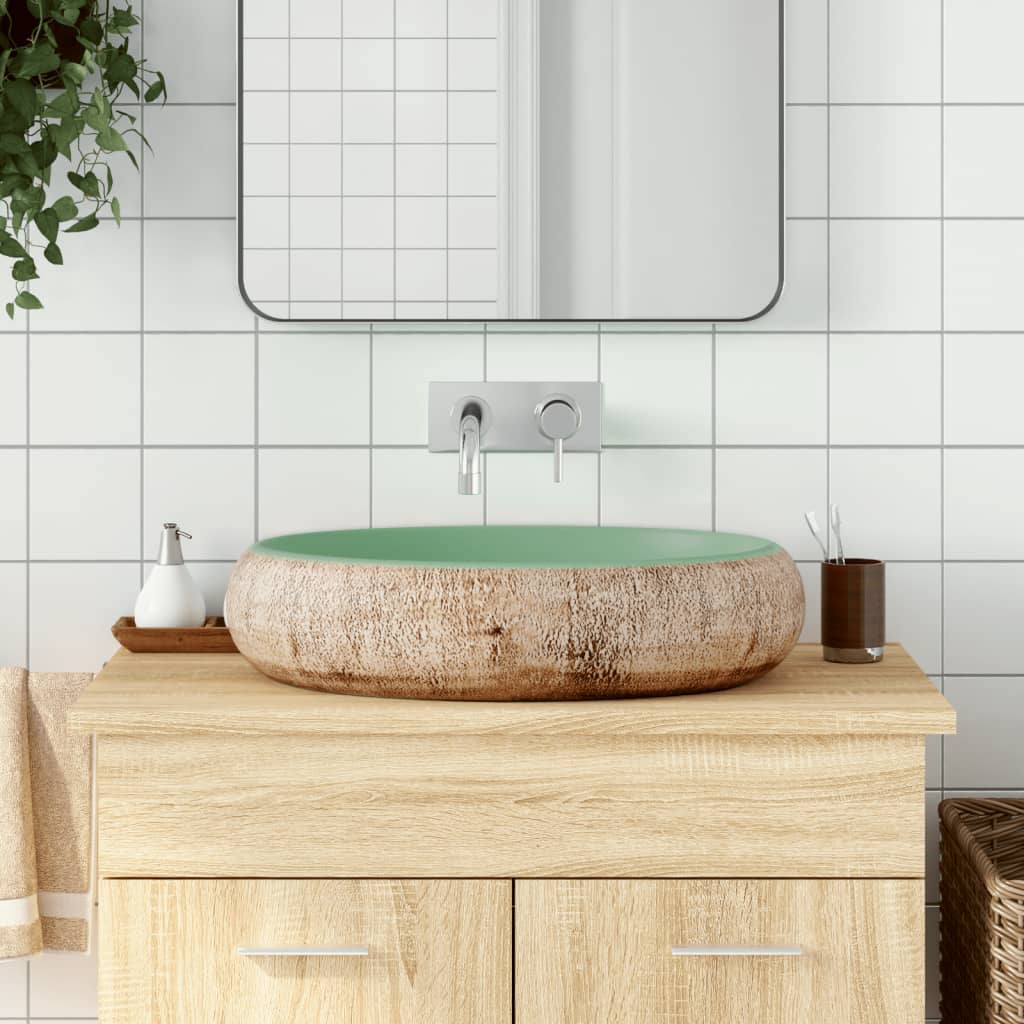 Vidaxx Aufsatzwaschbecken oval 59x40x15 cm Keramik grün und braun