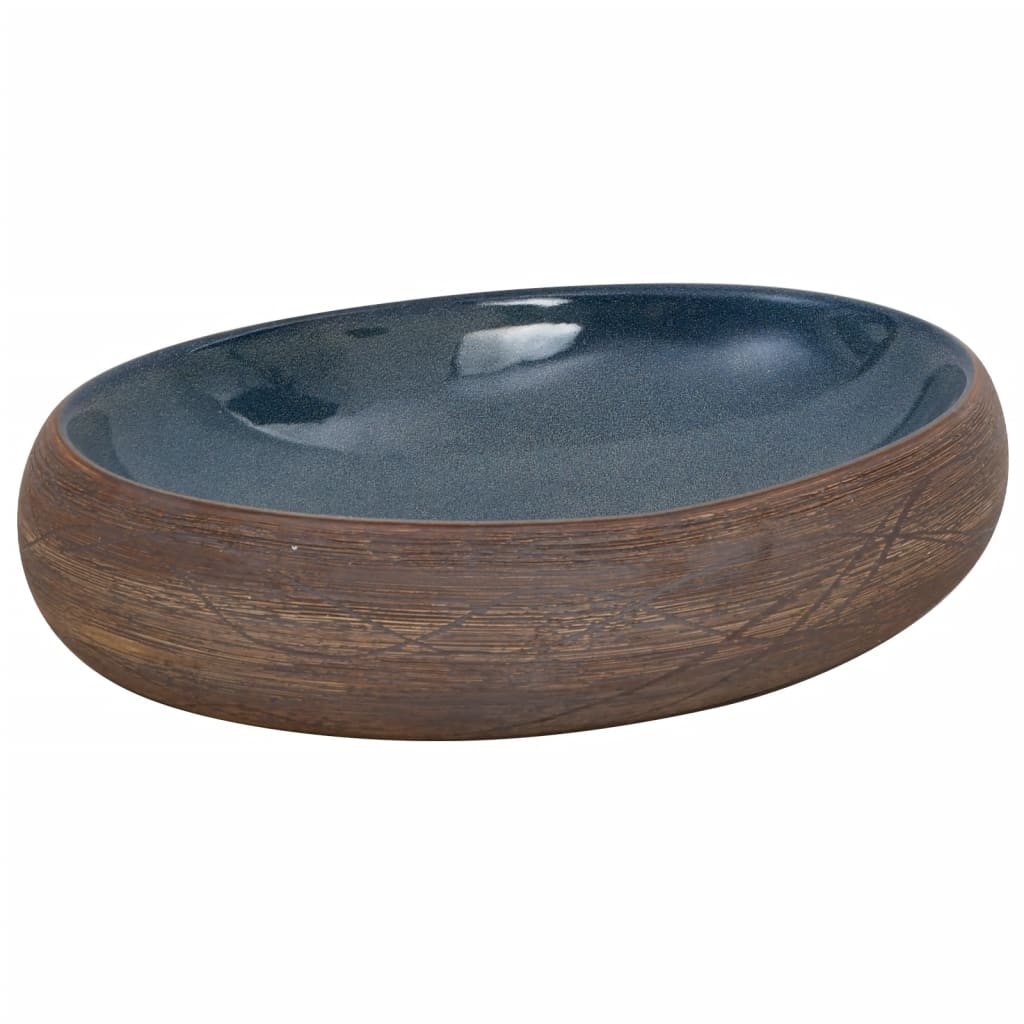 VidaXL Aufsatzwaschbecken oval 59x40x15 cm Keramik braun und blau
