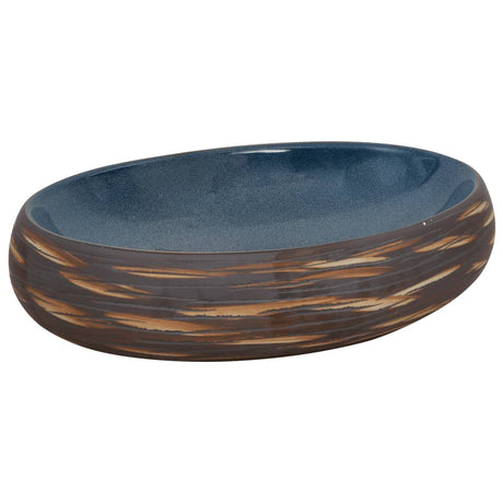 Vidaxx Aufsatzwaschbecken oval 59x40x15 cm Keramik braun und blau