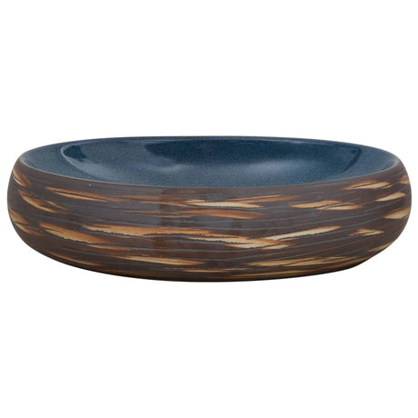 Vidaxx Aufsatzwaschbecken oval 59x40x15 cm Keramik braun und blau