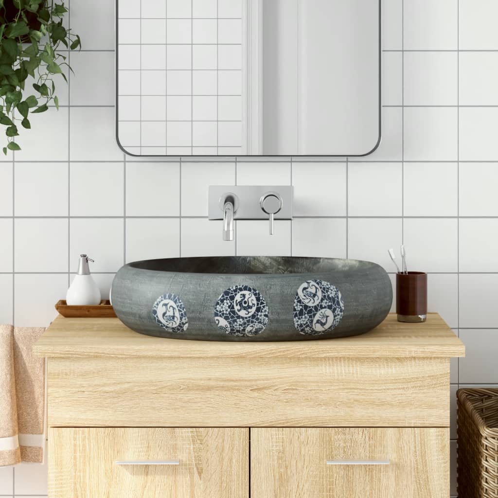 Vidaxx Aufsatzwaschbecken oval 59x40x15 cm Keramik grau