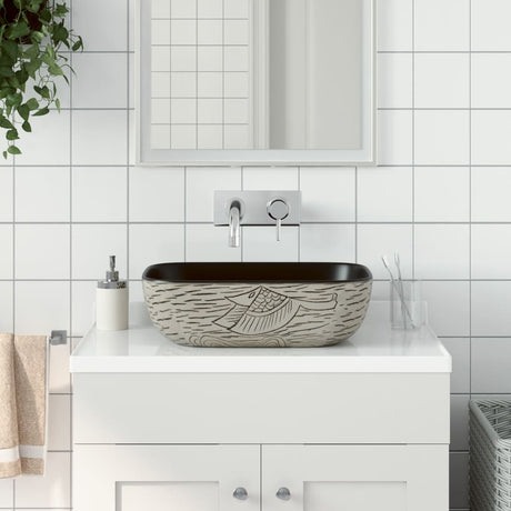 Vidaxx Aufsatzwaschbecken rechteckig 48x37,5x13,5 cm Keramik Grau und Schwarz