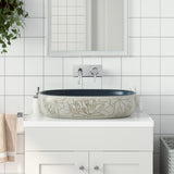 Vidaxx Aufsatzwaschbecken oval 59x40x14 cm aus Keramik sandfarben und blau