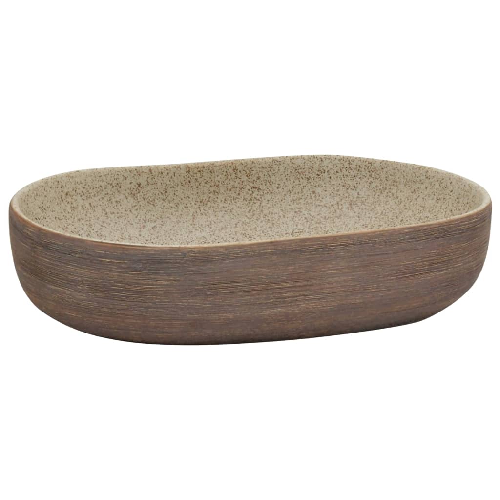 Vidaxx Aufsatzwaschbecken oval 59x40x14 cm aus Keramik sandfarben und braun