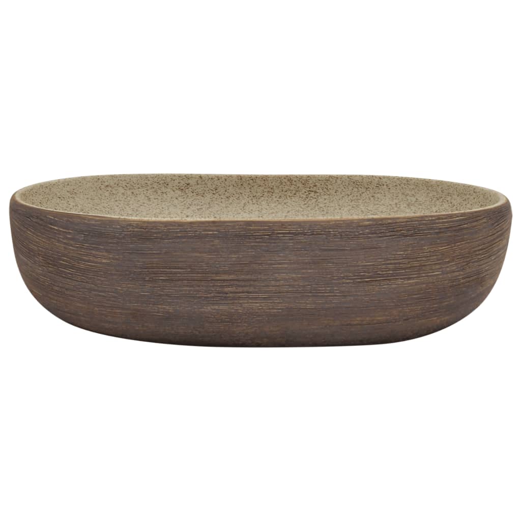 Vidaxx Aufsatzwaschbecken oval 59x40x14 cm aus Keramik sandfarben und braun
