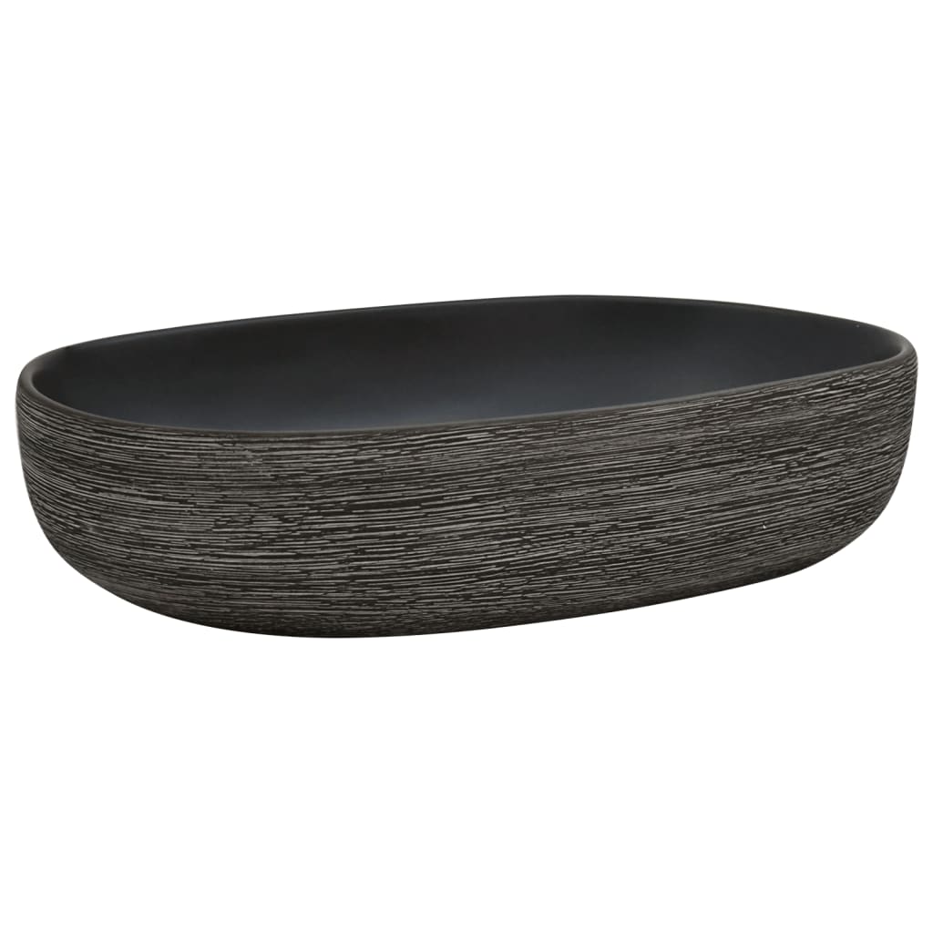 VidaXL Aufsatzwaschbecken oval 59x40x14 cm Keramik grau und schwarz