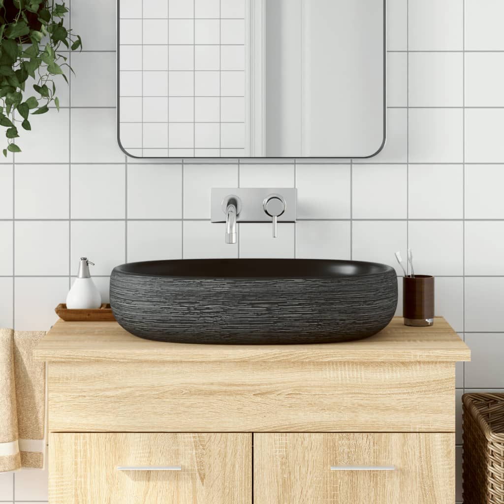 VidaXL Aufsatzwaschbecken oval 59x40x14 cm Keramik grau und schwarz