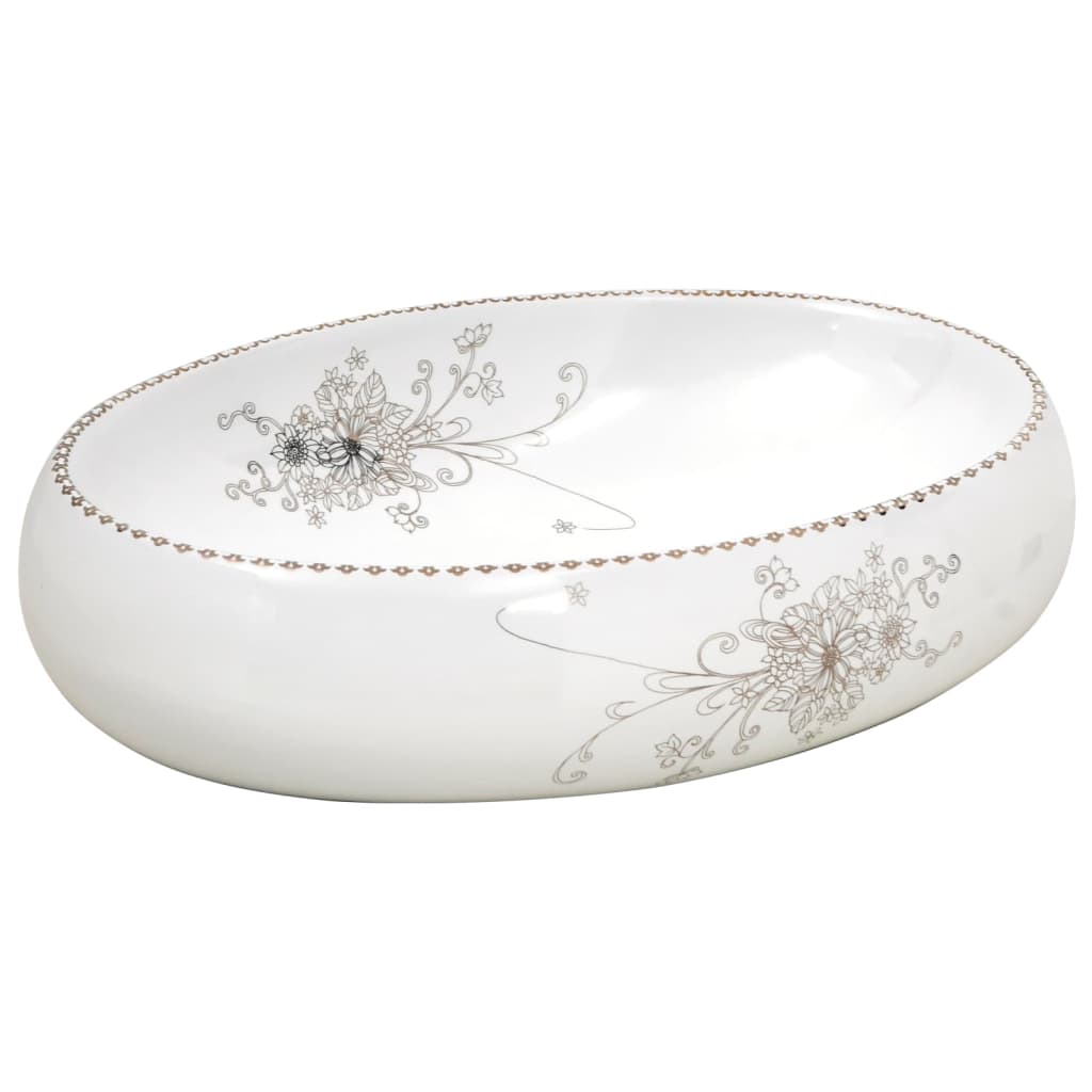 VidaXL Aufsatzwaschbecken oval 59x40x15 cm Keramik weiß