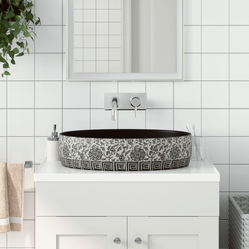 Vidaxx Aufsatzwaschbecken oval 56,5x36,5x13,5 cm Keramik schwarz und blau