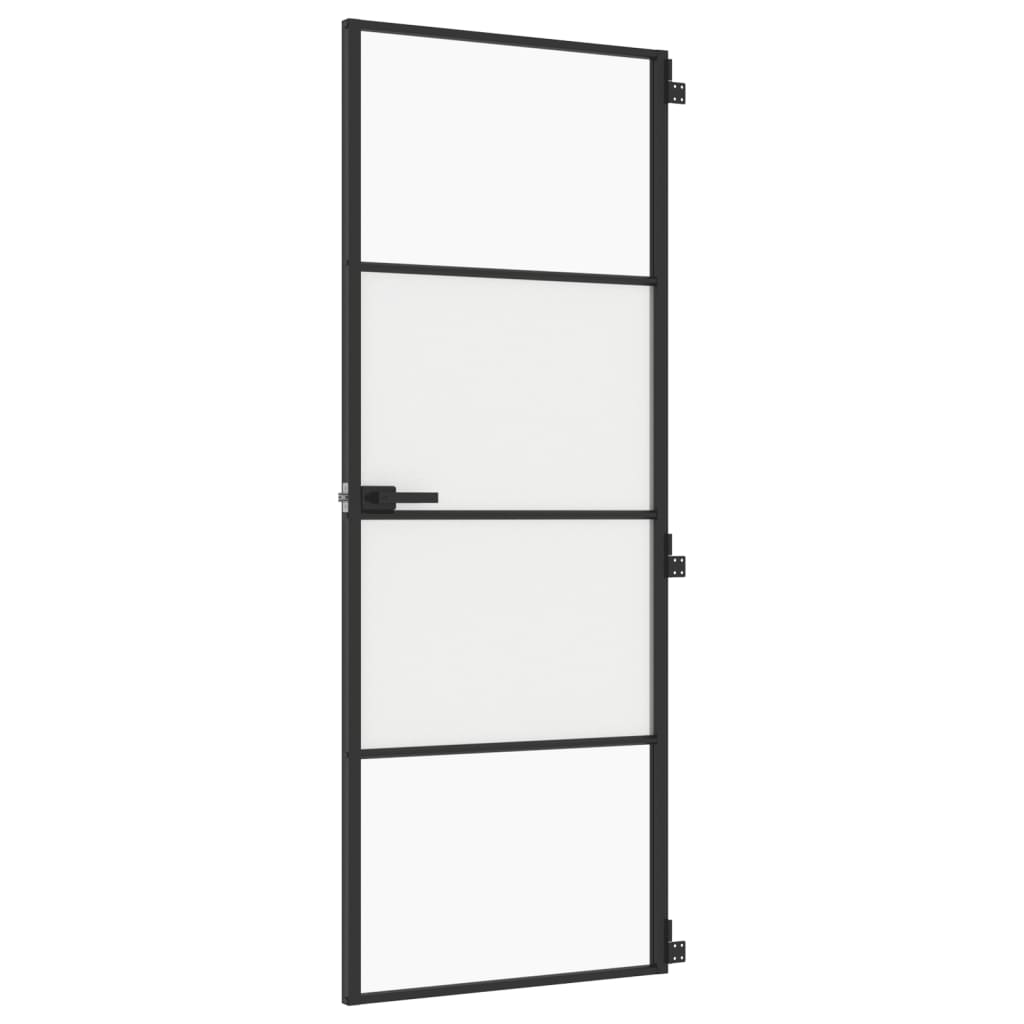 Vidaxl puerta interior estrecha 76x201.5 cm de vidrio endurecido y negro de aluminio