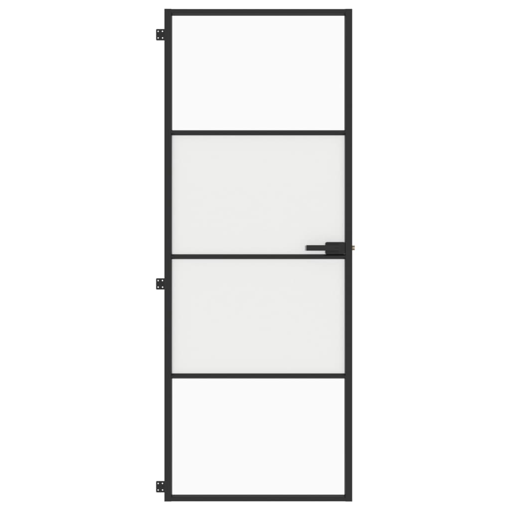 Vidaxl puerta interior estrecha 76x201.5 cm de vidrio endurecido y negro de aluminio