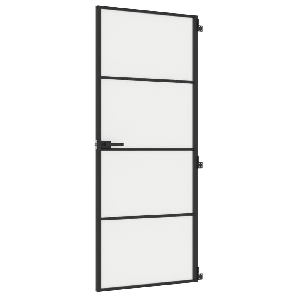 Vidaxl puerta interior estrecha 83x201.5 cm de vidrio endurecido y negro de aluminio