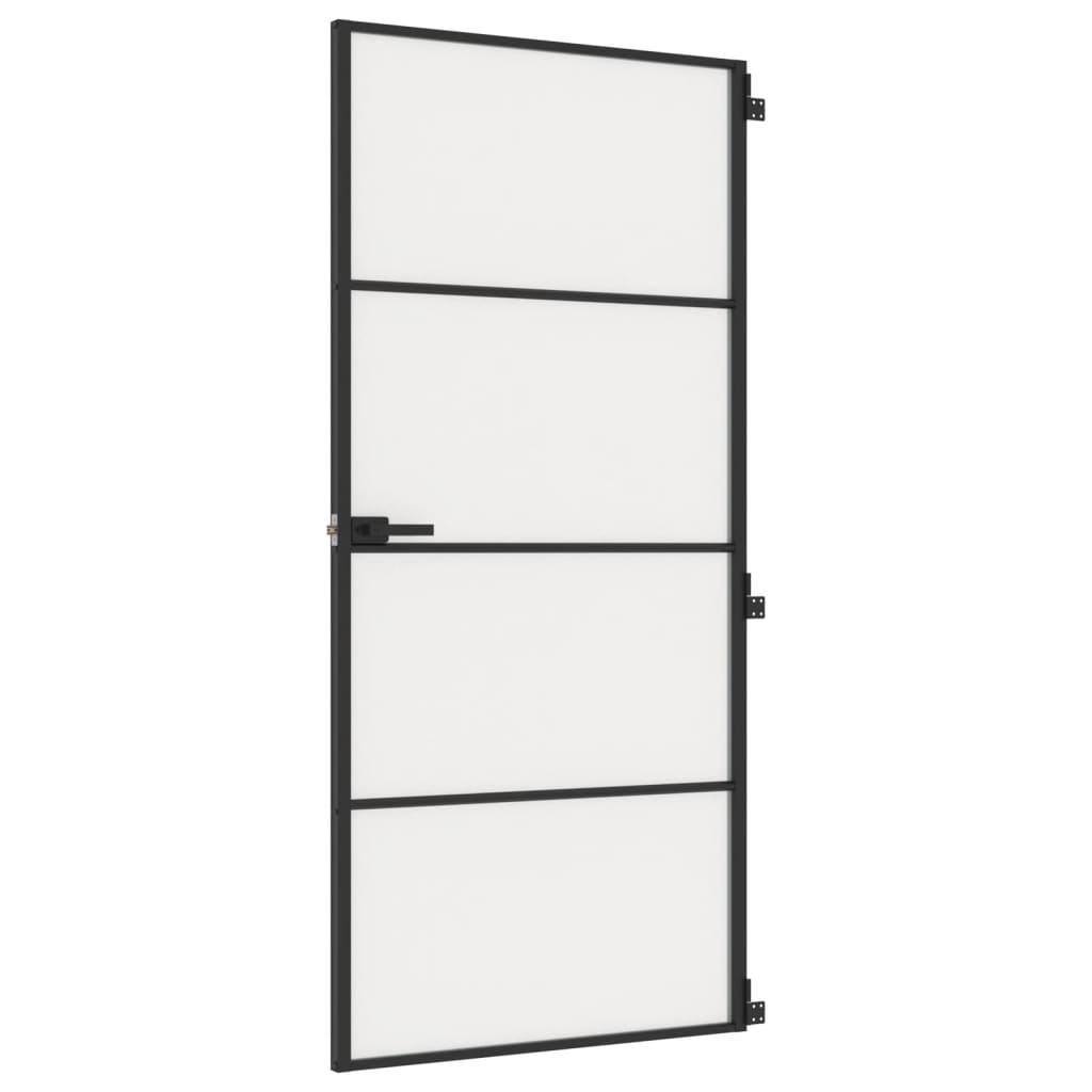 Vidaxl puerta interior estrecha 93x201.5 cm de vidrio endurecido y negro de aluminio