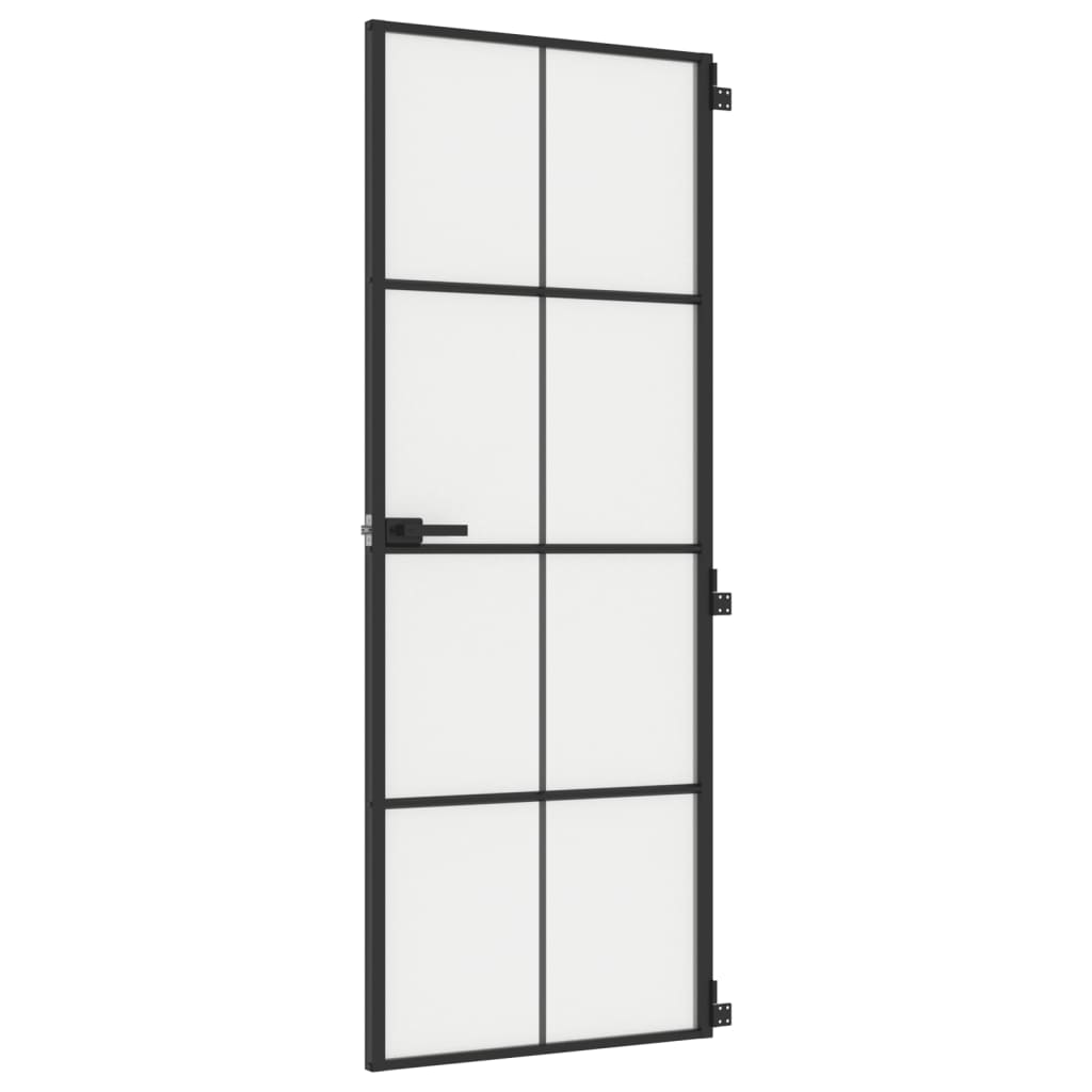 Vidaxl puerta interior estrecha 76x201.5 cm de vidrio endurecido y negro de aluminio