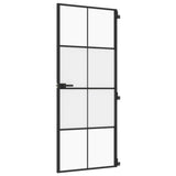 Vidaxl puerta interior estrecha 83x201.5 cm de vidrio endurecido y negro de aluminio