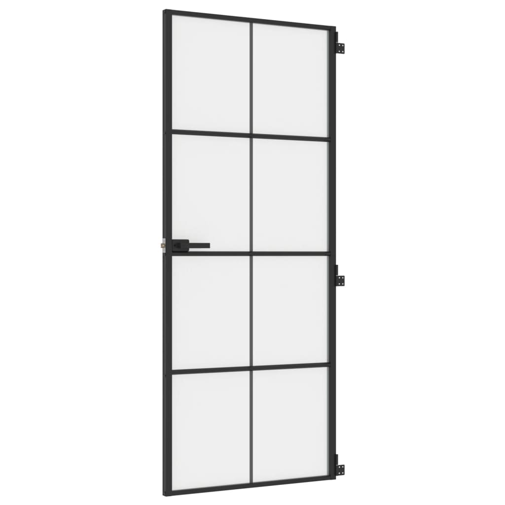 Vidaxl puerta interior estrecha 83x201.5 cm de vidrio endurecido y negro de aluminio