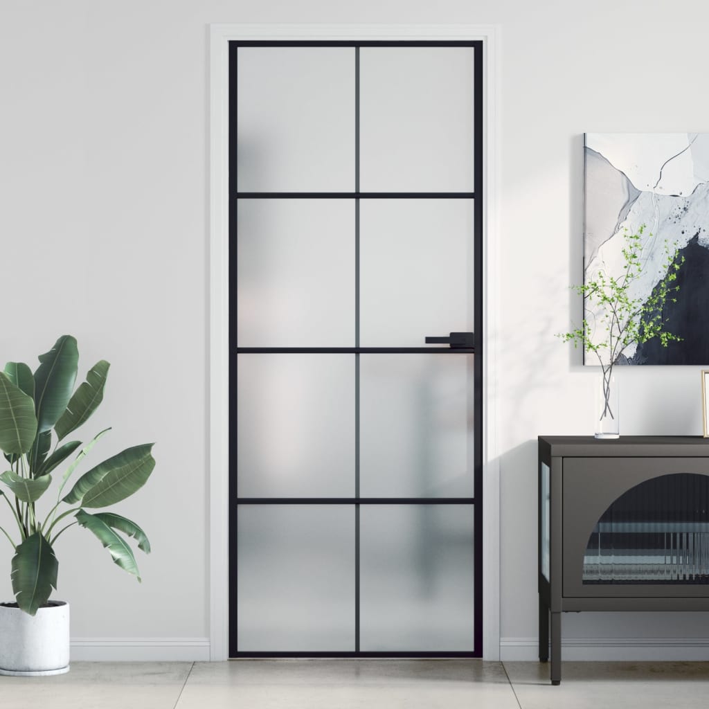 Vidaxl Porte intérieure étroite 83x201,5 cm Verre durcie et noir en aluminium