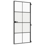 Vidaxl puerta interior estrecha 93x201.5 cm de vidrio endurecido y negro de aluminio