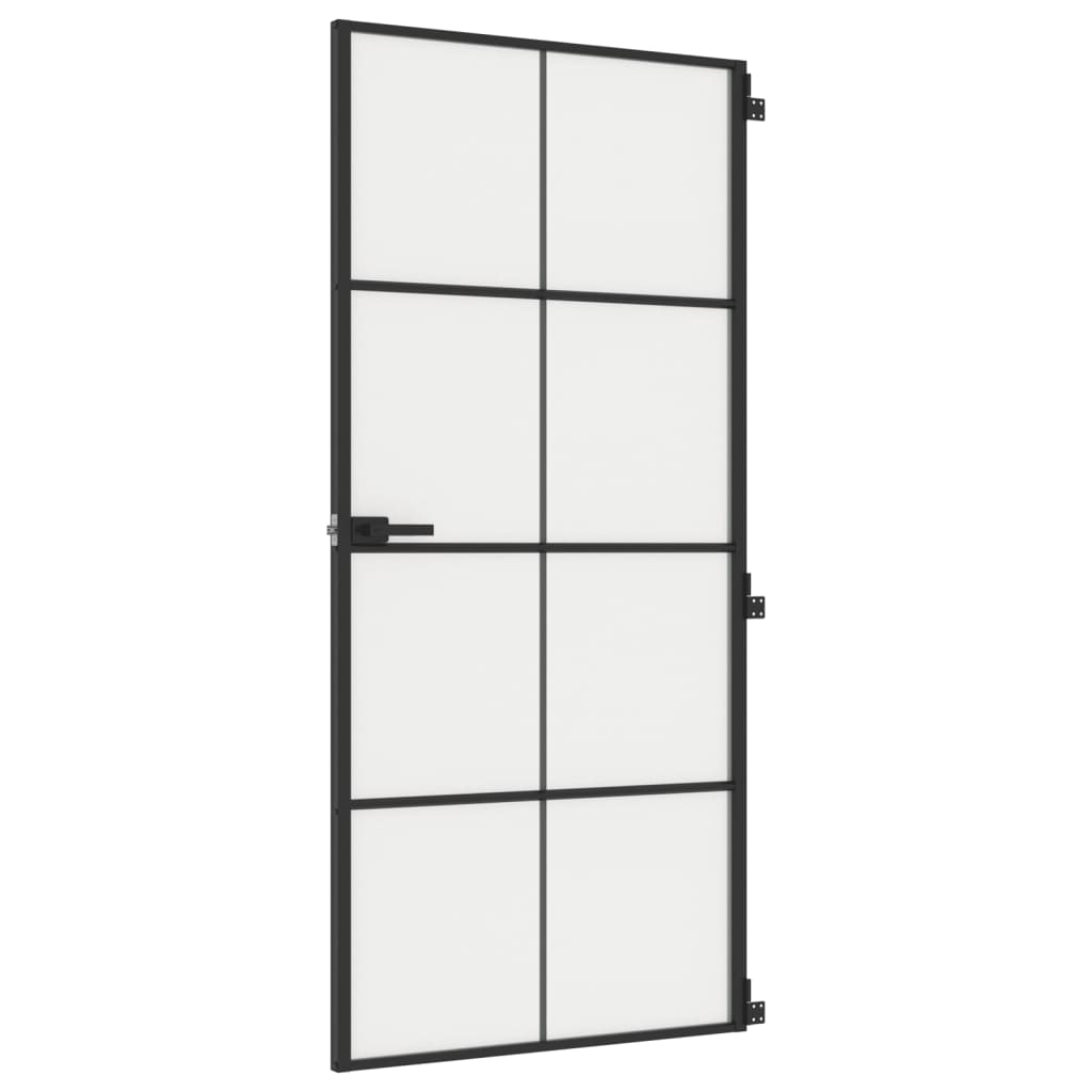 Vidaxl Porta interna stretta 93x201,5 cm in vetro indurito e nero in alluminio