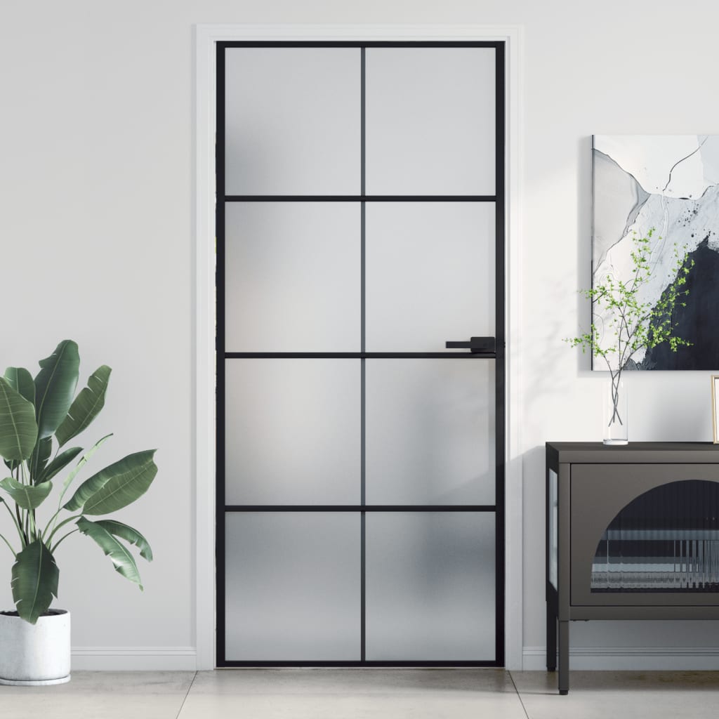 Vidaxl Porte intérieure étroite 93x201,5 cm Verre durcie et noir en aluminium