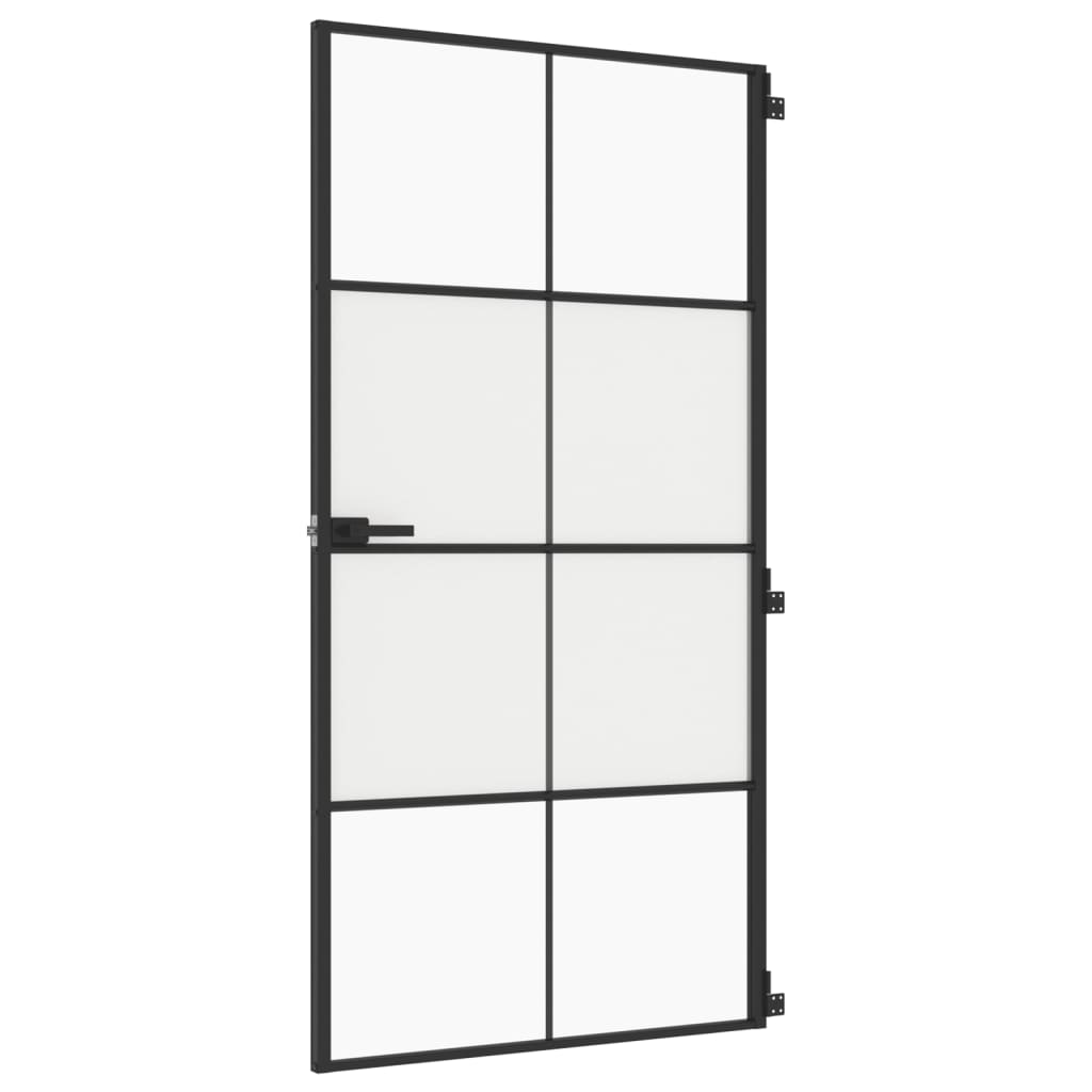 Porta interna vidaxl stretta 102.5x201,5 cm vetro indurito e nero in alluminio