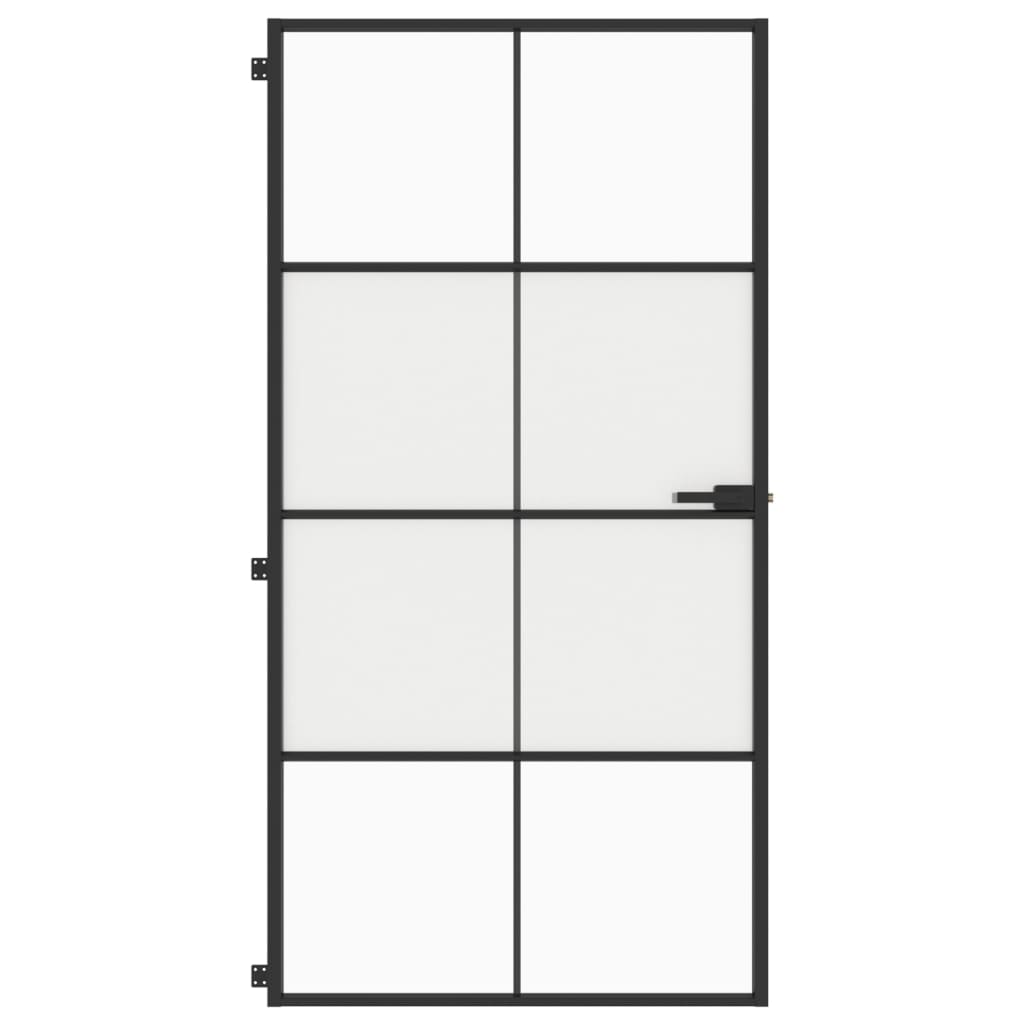 Vidaxl puerta interior estrecha 102.5x201.5 cm de vidrio endurecido y negro de aluminio