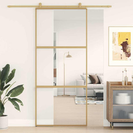 Vidaxx Schiebetür 90x205 cm klares ESG-Glas und Aluminium goldfarben