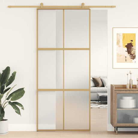 Vidaxx Schiebetür 90x205 cm ESG-Glas matt und Aluminium goldfarben