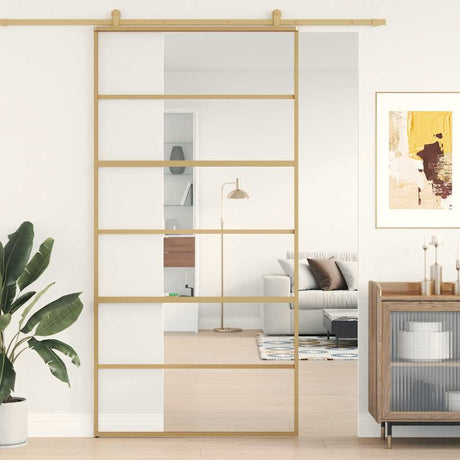 Vidaxx-Schiebetür 102,5 x 205 cm, klares ESG-Glas und Aluminium-Goldfarbe