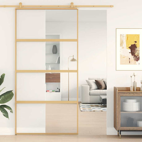 Vidaxx-Schiebetür 102,5 x 205 cm, klares ESG-Glas und Aluminium-Goldfarbe