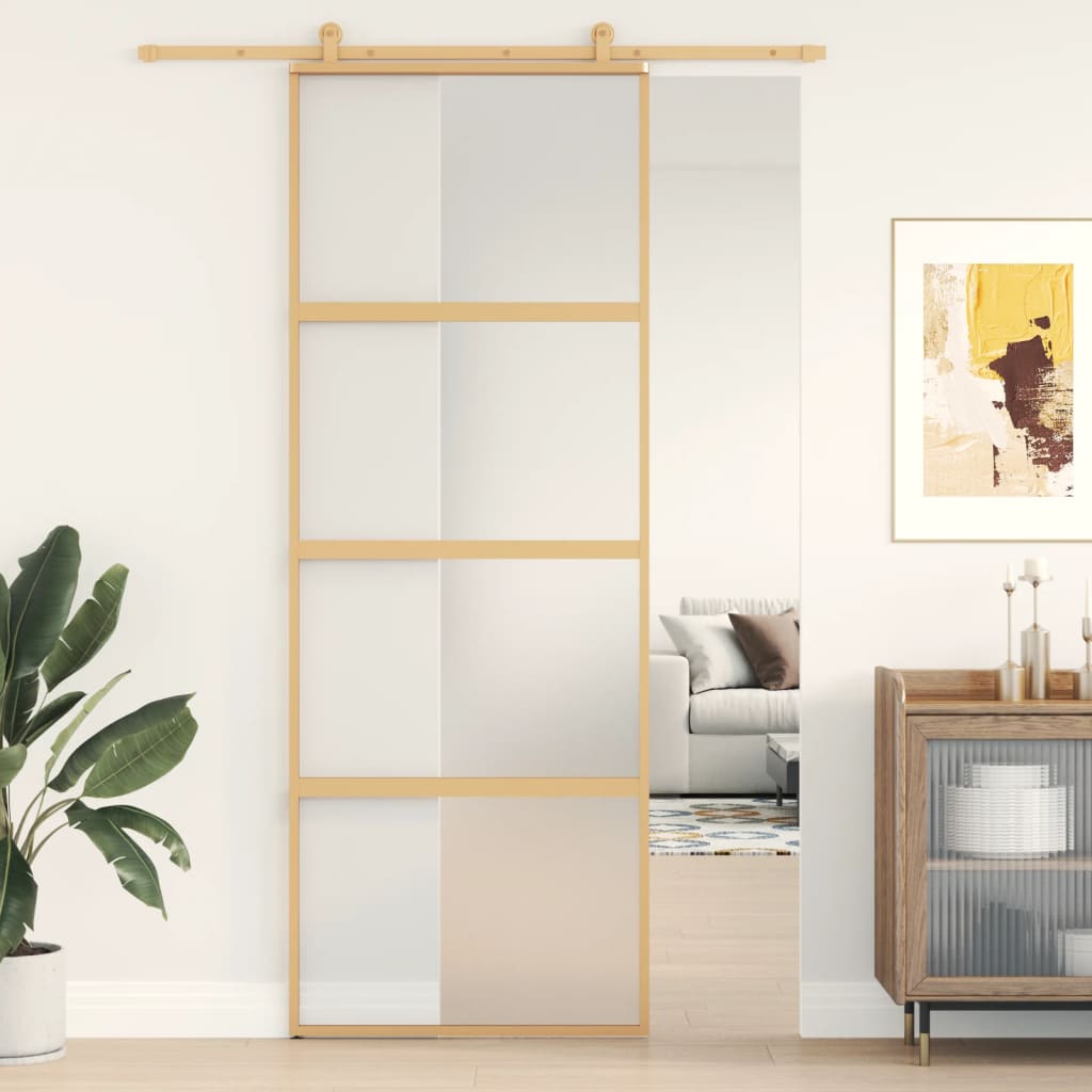 Vidaxl Sliding Porte 76x205 cm Verre ESG mate et aluminium or de couleur