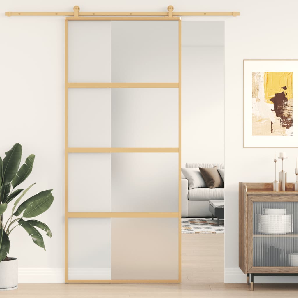 Vidaxl skyvedør 90x205 cm matt ESG -glass og aluminiumgullfarget