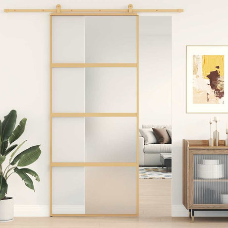 VidaXL Schiebetür 90x205 cm mattes ESG-Glas und Aluminium goldfarben