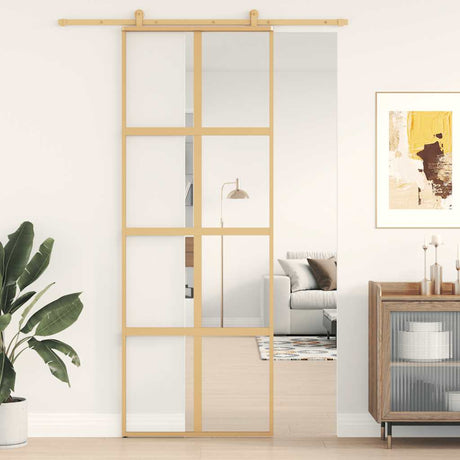 Vidaxx Schiebetür 76x205 cm klares ESG-Glas und goldfarbenes Aluminium